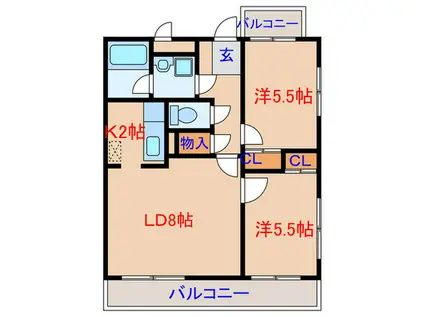 フェニックスコート(2LDK/4階)の間取り写真