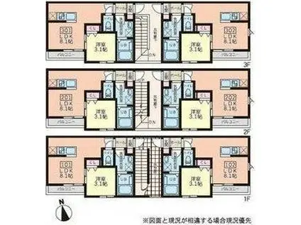 穀町AP A棟(1LDK/3階)の間取り写真