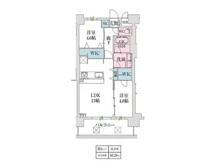 スプランディッド難波VII(2LDK/5階)の間取り写真