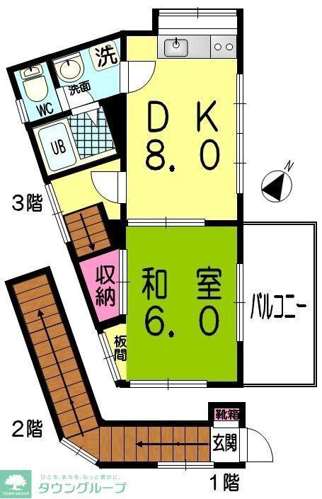 シンメイハイツ(1DK/3階)の間取り写真