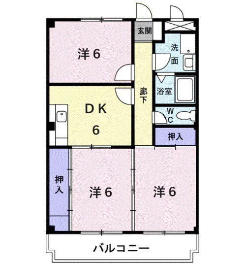 ハピネス坂口(3DK/3階)の間取り写真