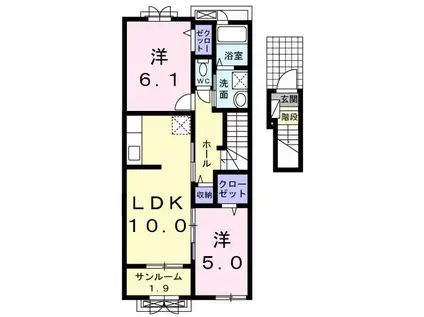 ブリックスI(2LDK/2階)の間取り写真