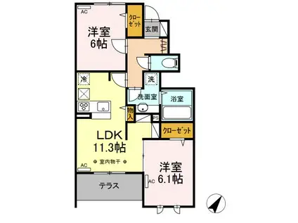 LA MER レミア(2LDK/1階)の間取り写真