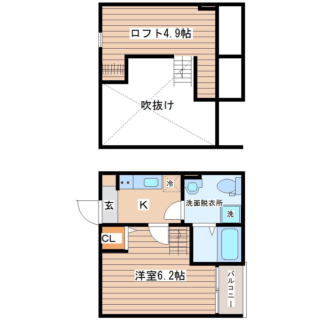 ディアコート長町(1K/1階)の間取り写真