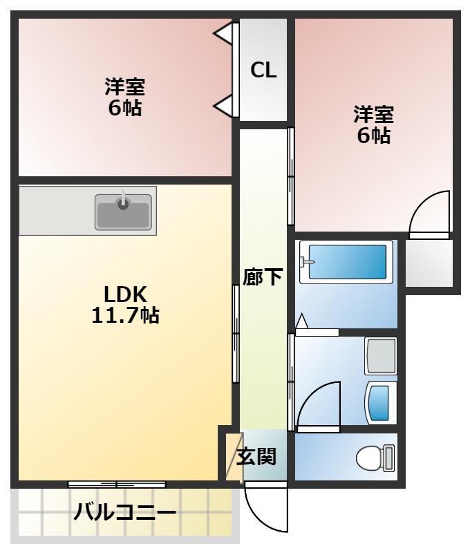 ベルバランセK参番館(2LDK/1階)の間取り写真