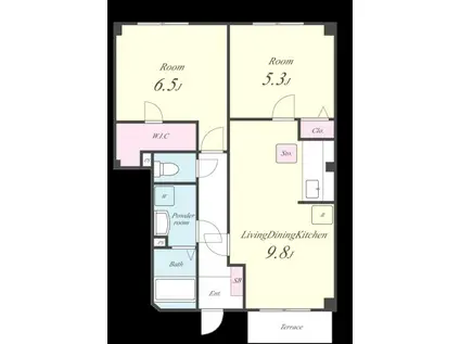 メゾンベルデュールB(2DK/1階)の間取り写真