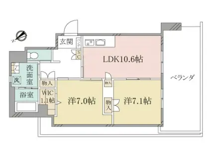 ヘーベルヴィレッジ西船橋駅前パティオメープル(2LDK/4階)の間取り写真