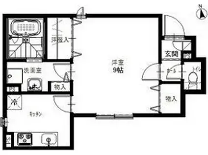 リーブルパピリオン浜富(1K/1階)の間取り写真