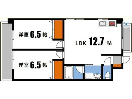 ニューキャッスル曙(2LDK/9階)の間取り写真