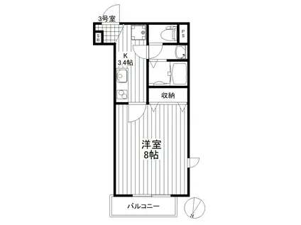 三軒茶屋INBLOOM(1K/3階)の間取り写真