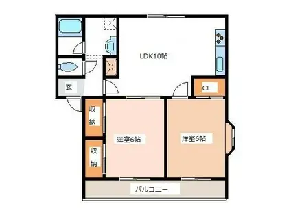 サンライズ甚九II(2LDK/4階)の間取り写真