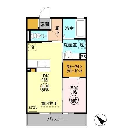 パークドオートムC棟(1LDK/2階)の間取り写真