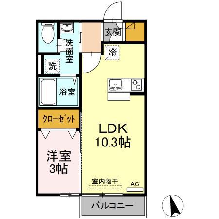 リビングタウン高松中央(1LDK/2階)の間取り写真