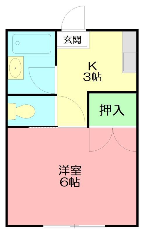 三笠ハイツC(1K/2階)の間取り写真