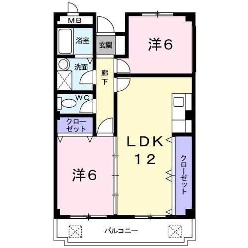 エクセル舞音(2LDK/1階)の間取り写真