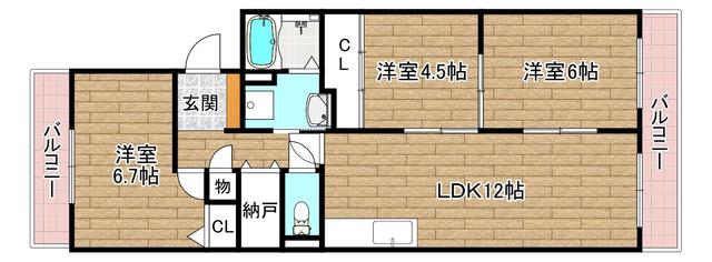 サンヴェール高槻4号棟(3LDK/4階)の間取り写真