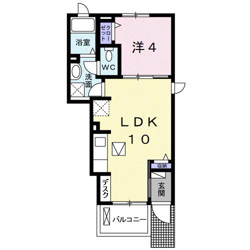 メゾンビオーラ西ノ庄I(1LDK/1階)の間取り写真