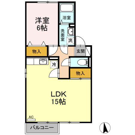 エクセレンスファミール木太A(1LDK/2階)の間取り写真
