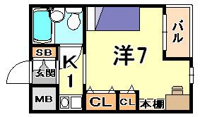 ラフェブランシュ岡本(ワンルーム/1階)の間取り写真