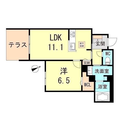 カーサ ピノ 5(1LDK/1階)の間取り写真