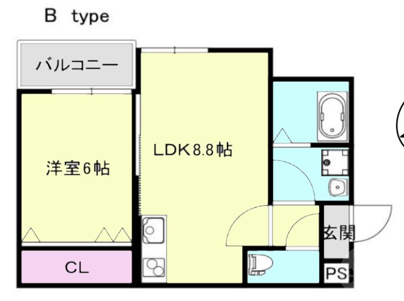 ベルリッジ岸辺 B(1LDK/1階)の間取り写真