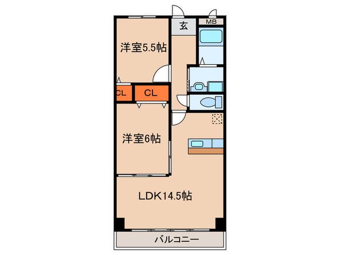 サウスコート春日井(2LDK/3階)の間取り写真