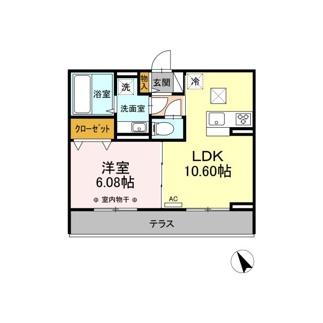 D-ROOMピュア清水新居(1LDK/1階)の間取り写真