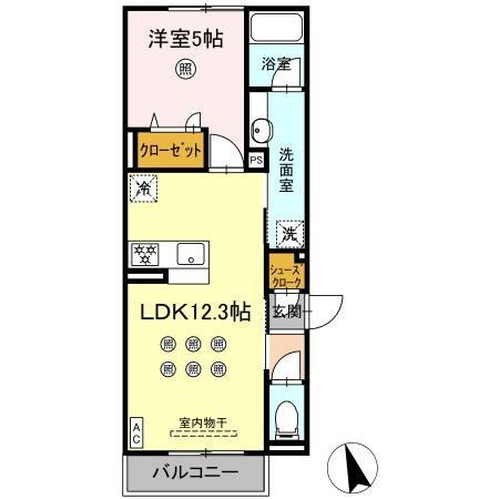 NEW LIFE大保(1LDK/2階)の間取り写真