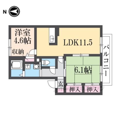 グランブルーD(2LDK/1階)の間取り写真