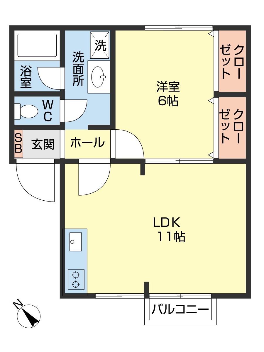 ハイカムール保戸野A(1LDK/2階)の間取り写真