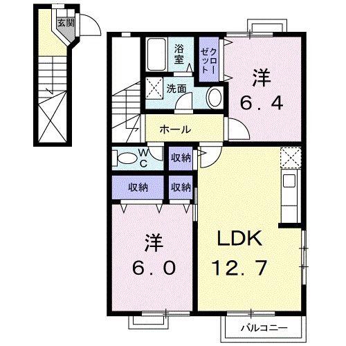ツインマ-クヒルズA(2LDK/2階)の間取り写真