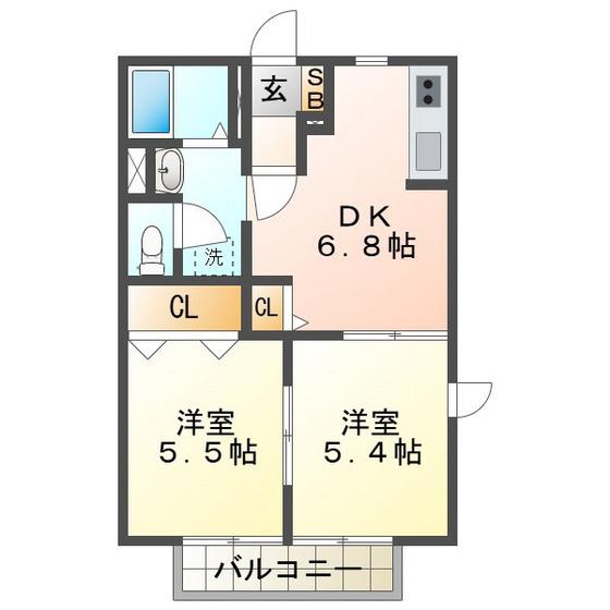 フィールドパレスA(2DK/1階)の間取り写真