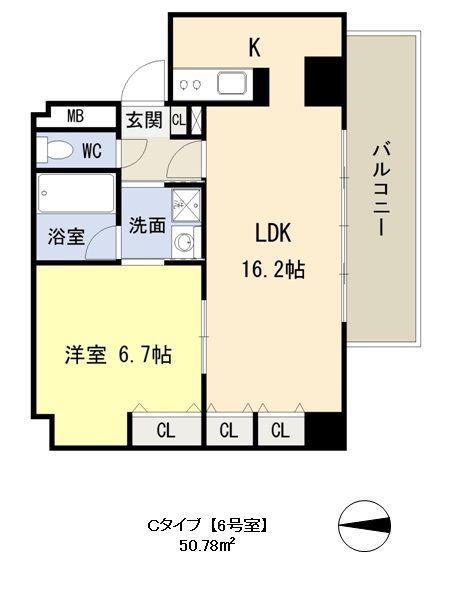 コスモリード谷町六丁目旧名称ドゥーエ谷町(1LDK/11階)の間取り写真