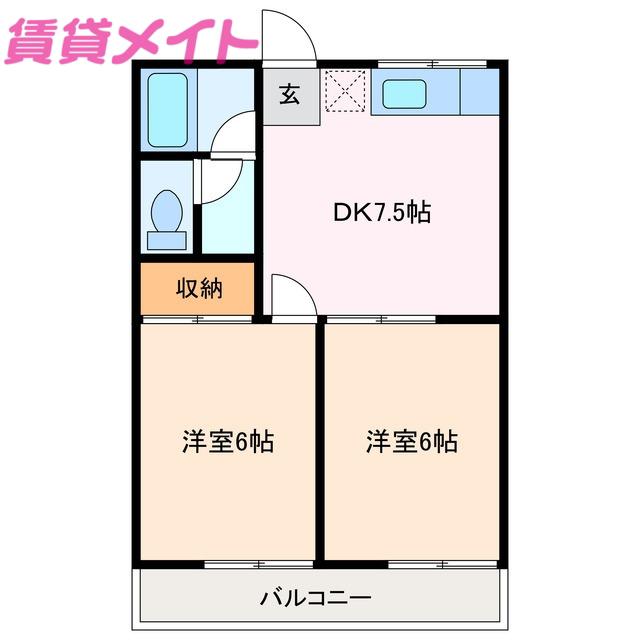 コーポ河芸(2DK/2階)の間取り写真