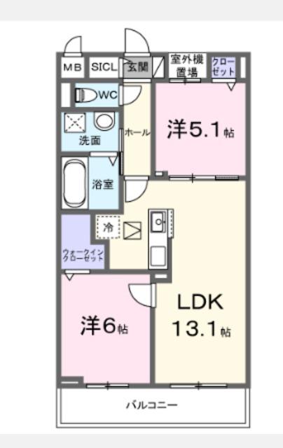 ブリオ安満 A棟(2LDK/2階)の間取り写真