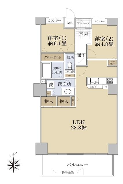アスピア明石東館(2LDK/7階)の間取り写真