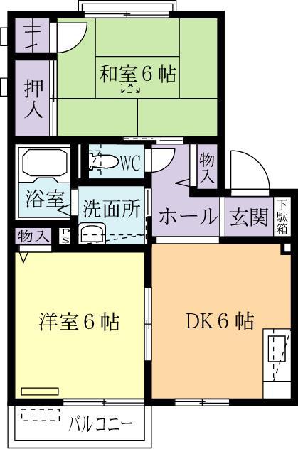 ロードストーンA(2DK/2階)の間取り写真