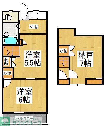 ハイツ中村園B(2K/2階)の間取り写真