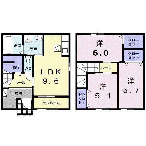 イークラフトII(3DK/1階)の間取り写真