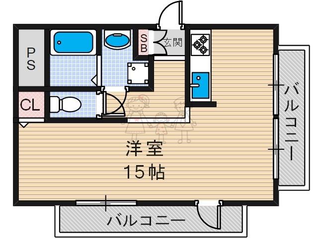 メロディハイム阿倍野(ワンルーム/4階)の間取り写真