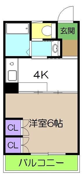 コスモハイツ高須2C(1K/3階)の間取り写真