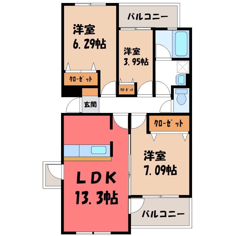 花水木の里A棟(3LDK/1階)の間取り写真