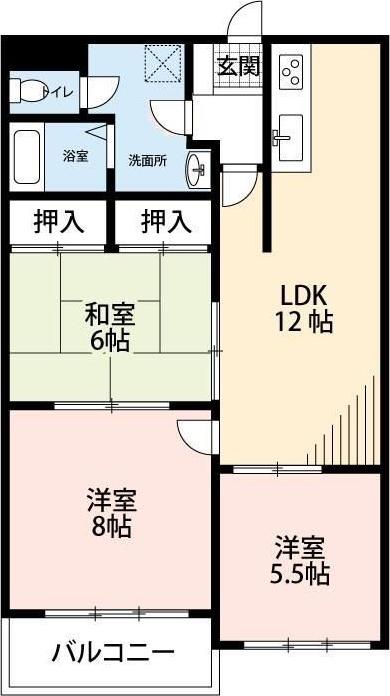 ダイヤモンド寿泉(3LDK/2階)の間取り写真