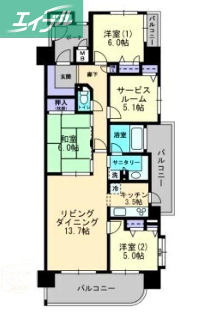 アルファステイツ中井町(4LDK/7階)の間取り写真