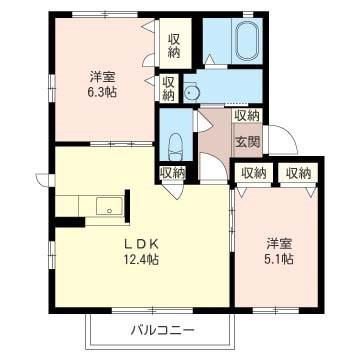 クレール林II(2LDK/2階)の間取り写真