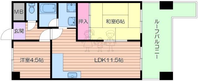 メゾンドール北畠(2LDK/4階)の間取り写真