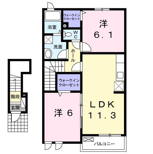 ヴィラ キュラス(2LDK/2階)の間取り写真