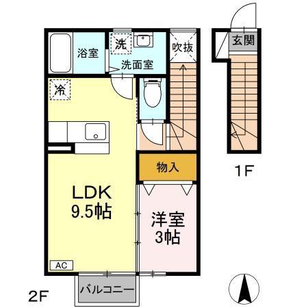 ローズコートJ(1LDK/2階)の間取り写真