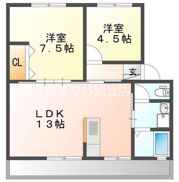 フェリシダII(2LDK/2階)の間取り写真