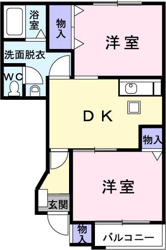 ポワールセゾンB(2DK/1階)の間取り写真
